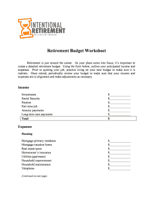 Retirement Budget Worksheet