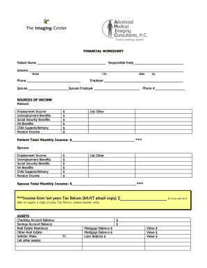 Financial Worksheet for Patient