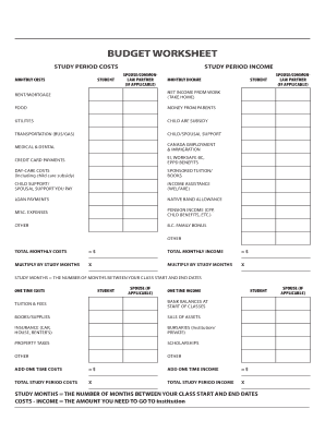 Budget Worksheet for Students