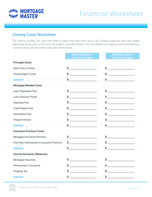 Closing Costs Worksheet
