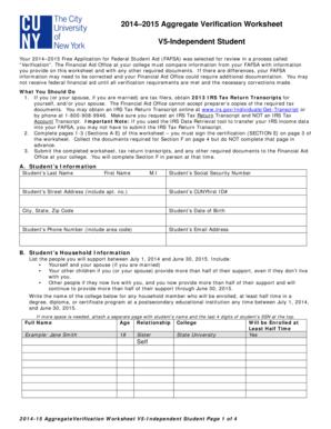 2014-2015 Aggregate Verification Worksheet