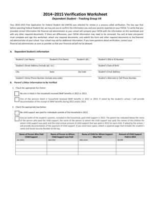 2014–2015 Verification Worksheet