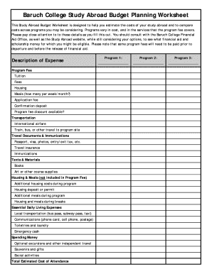 fillable online baruch college study abroad budget planning