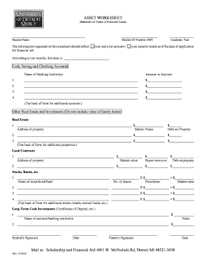 Student Asset Worksheet