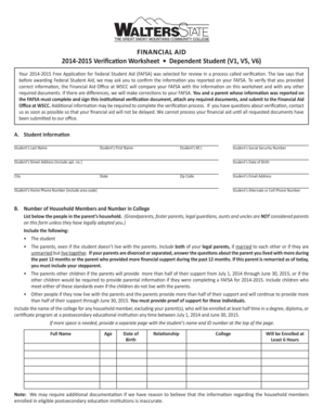 2014-2015 Verification Worksheet