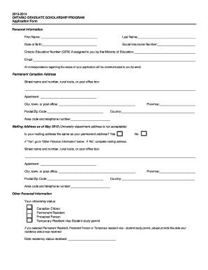 Ontario Graduate Scholarship Application Form