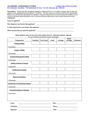 Academic Assessment Form