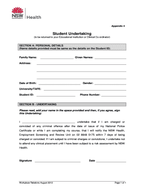 Student Undertaking Form