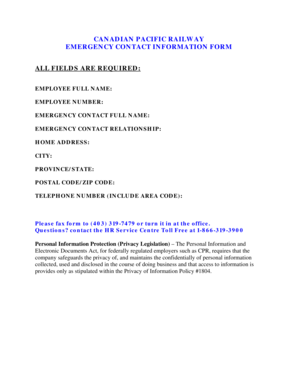 Canadian Pacific Railway Emergency Contact Form