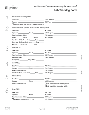 GoldenGate Methylation Assay Lab Tracking Form