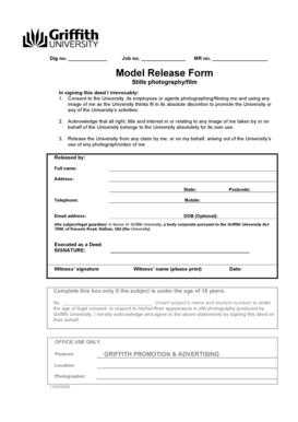 Model Release Form for Stills Photography/Film