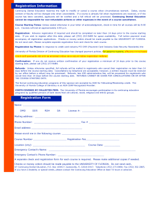 University of Florida Dental Education Registration Form