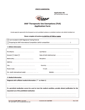 IAAF Therapeutic Use Exemption Application Form