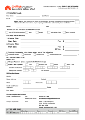 QCA Creative Short Course Enrolment Form