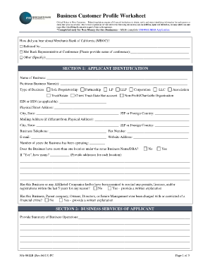 Business Customer Profile Worksheet