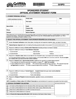 Sponsored Student Official Statement Request Form