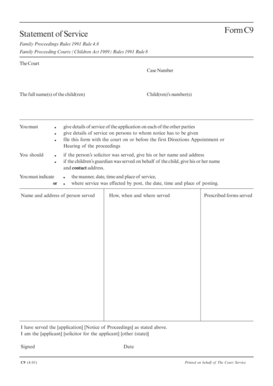 Statement of Service Form C9
