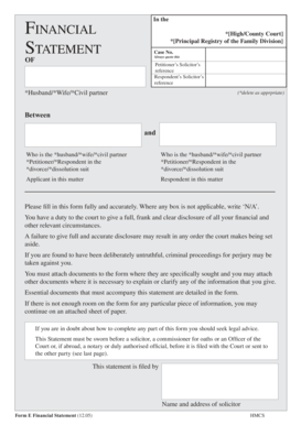 Form E Financial Statement