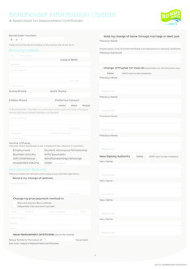Bondholder Information Update & Application for Replacement Certificates