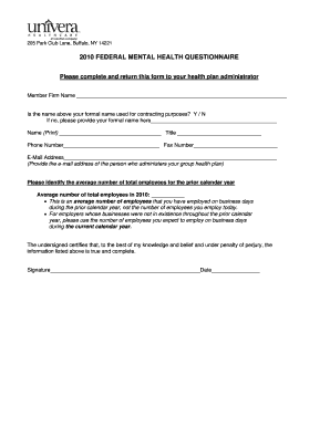 2010 Federal Mental Health Questionnaire