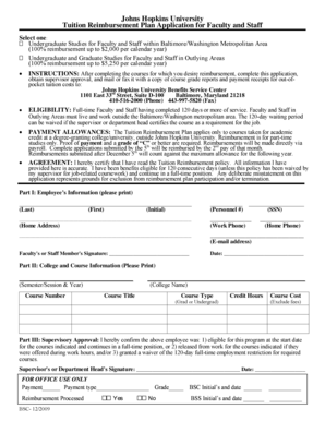 Johns Hopkins Tuition Reimbursement Application