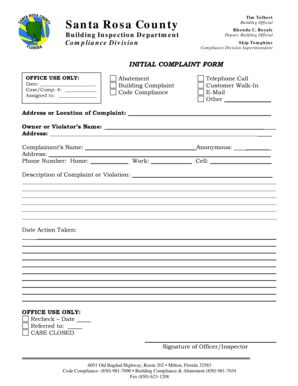 Santa Rosa County Building Complaint Form
