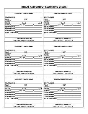 Intake and Output Recording Sheet