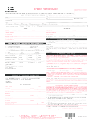 North American Van Lines Order for Service