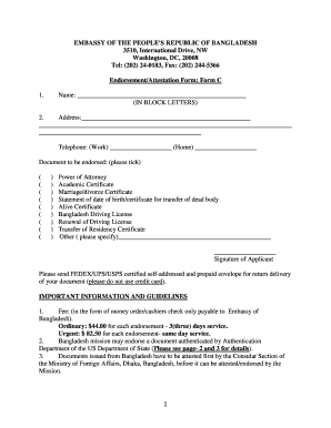 Bangladesh Embassy Endorsement Form C