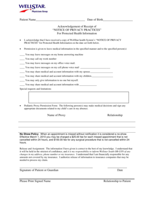 WellStar Health System Privacy Practices Acknowledgement