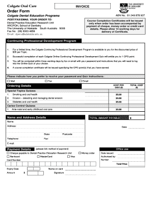 Colgate Oral Care Invoice and Order Form