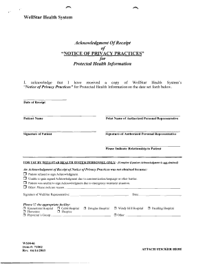 WellStar Acknowledgment of Receipt of Notice of Privacy Practices