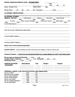Wellstar Shallowford Medical Center Patient Intake Form