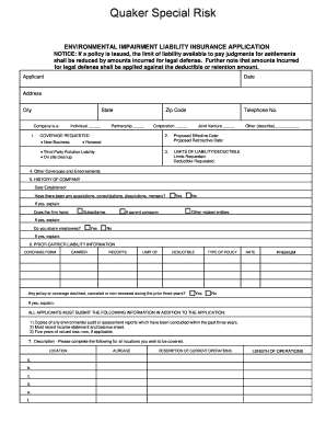 Environmental Impairment Liability Insurance Application