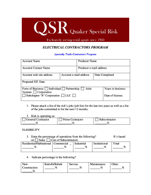 Electrical Contractors Program Application