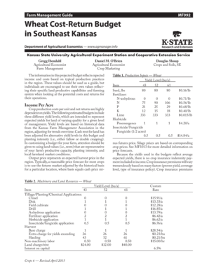 Wheat Cost-Return Budget Form