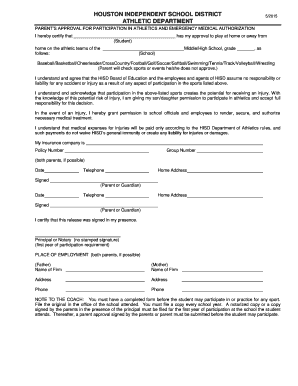 Houston ISD Athletic Participation Approval Form