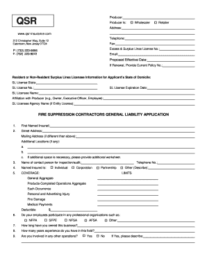 Fire Suppression Contractors General Liability Application