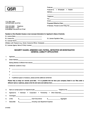Security Guard General Liability Application