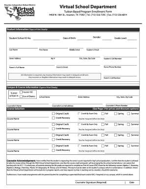 Virtual School Department Tuition Based Program Enrollment Form