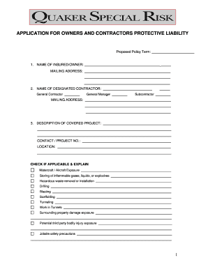 Owners and Contractors Protective Liability Application