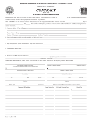 American Federation of Musicians Contract Form T-2