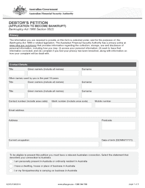 Debtor’s Petition (Application to Become Bankrupt)