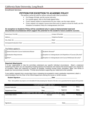 California State University Petition for Exception to Academic Policy