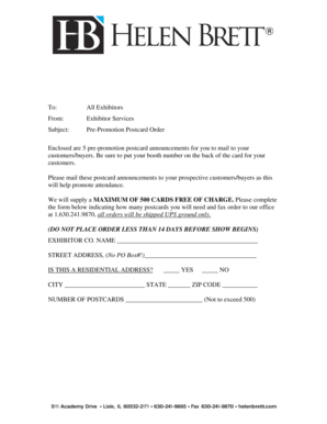 Exhibitor Pre-Promotion Postcard Order Form