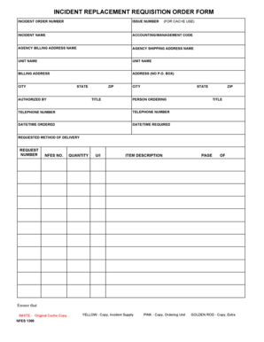 Incident Replacement Requisition Order Form