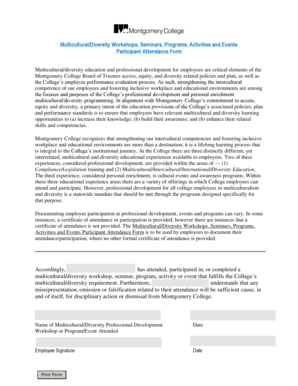 Multicultural/Diversity Workshops Attendance Form