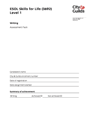 ESOL Skills for Life Level 1 Writing Assessment Pack