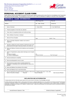 Personal Accident Claim Form