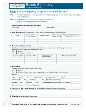 Guardianship Estate Summary Form